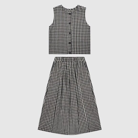 B.Sure Black And White Checkered Vest Skirt Retro Set - Picture 1 of 4